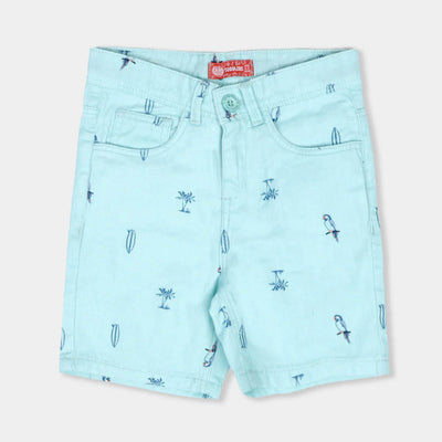 Parrot Print Cotton Short For Boys - Sky Blue