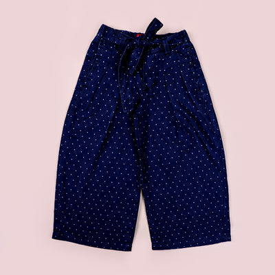 Dots Denim Culotte Pant For Girls - Mid Blue