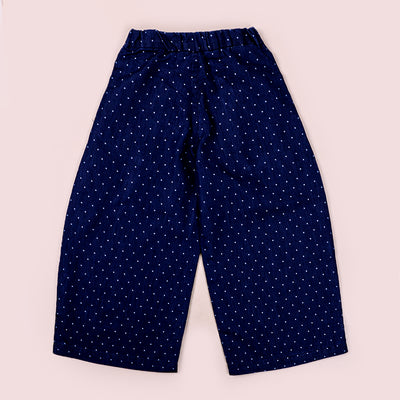 Dots Denim Culotte Pant For Girls - Mid Blue