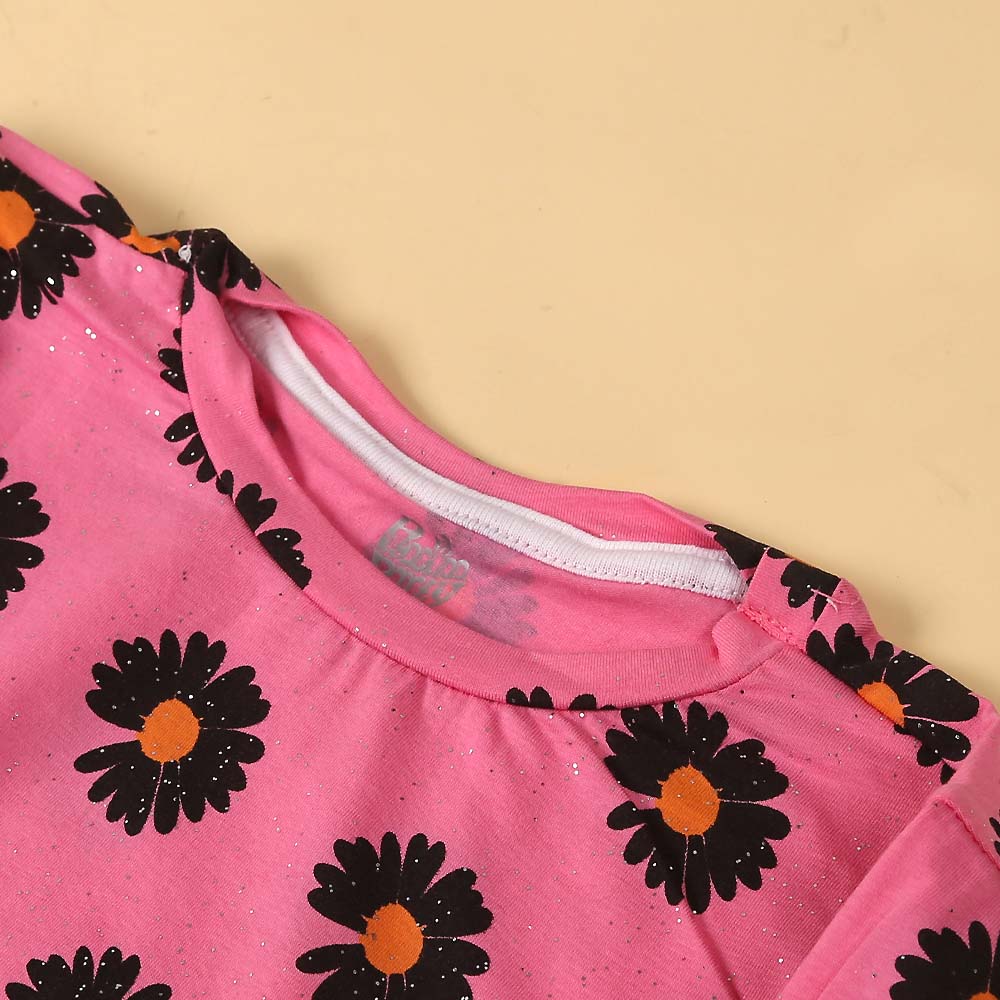 Flower Print T-Shirt For Girls - Pink