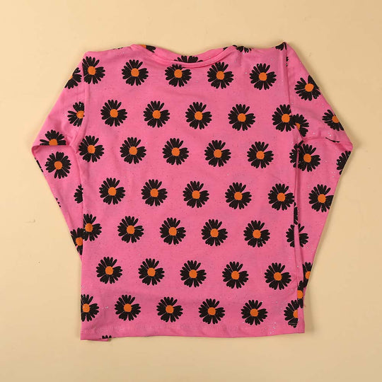 Flower Print T-Shirt For Girls - Pink