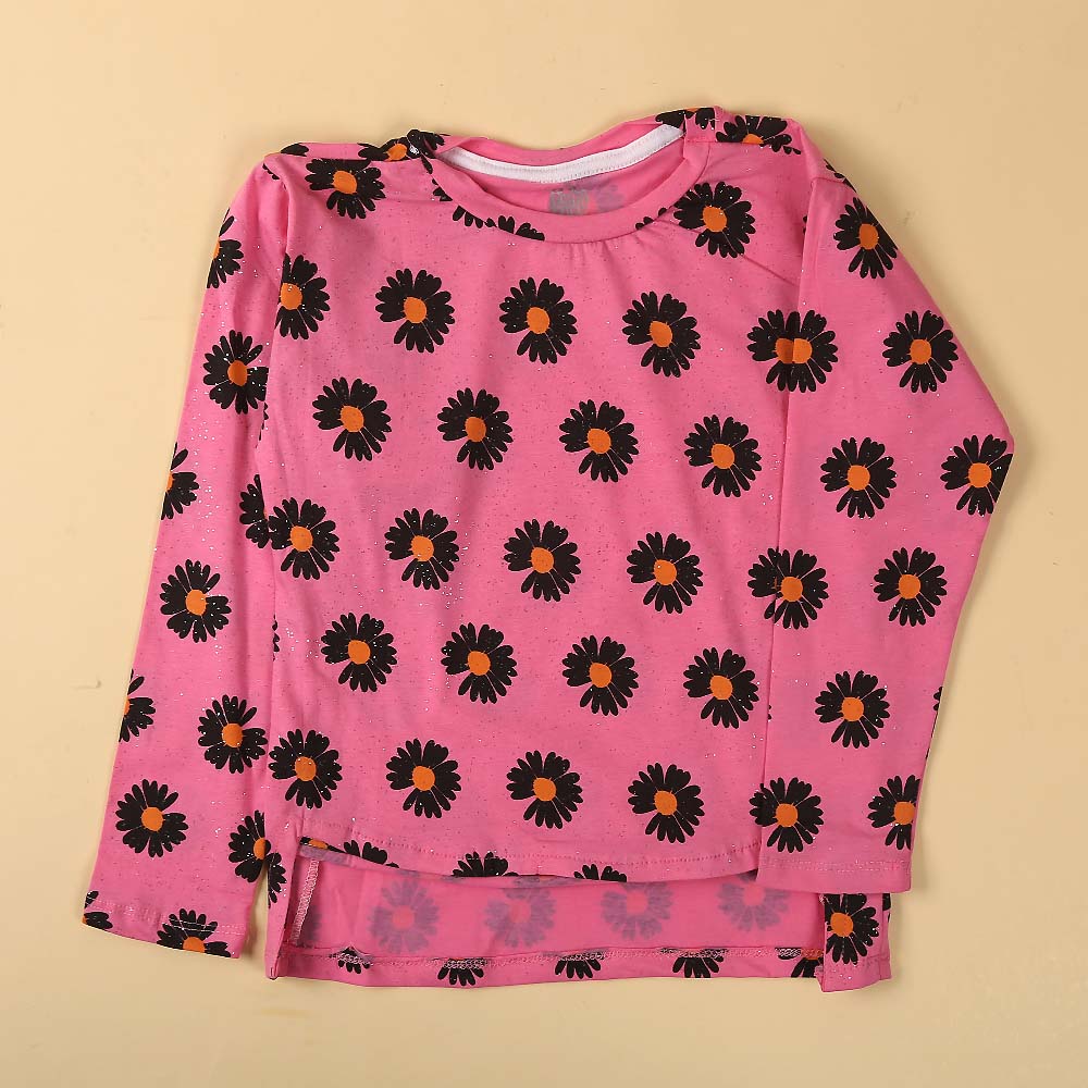 Flower Print T-Shirt For Girls - Pink