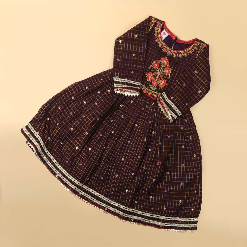 Fancy Char Baagh 3 PCs Suit For Girls - Brown