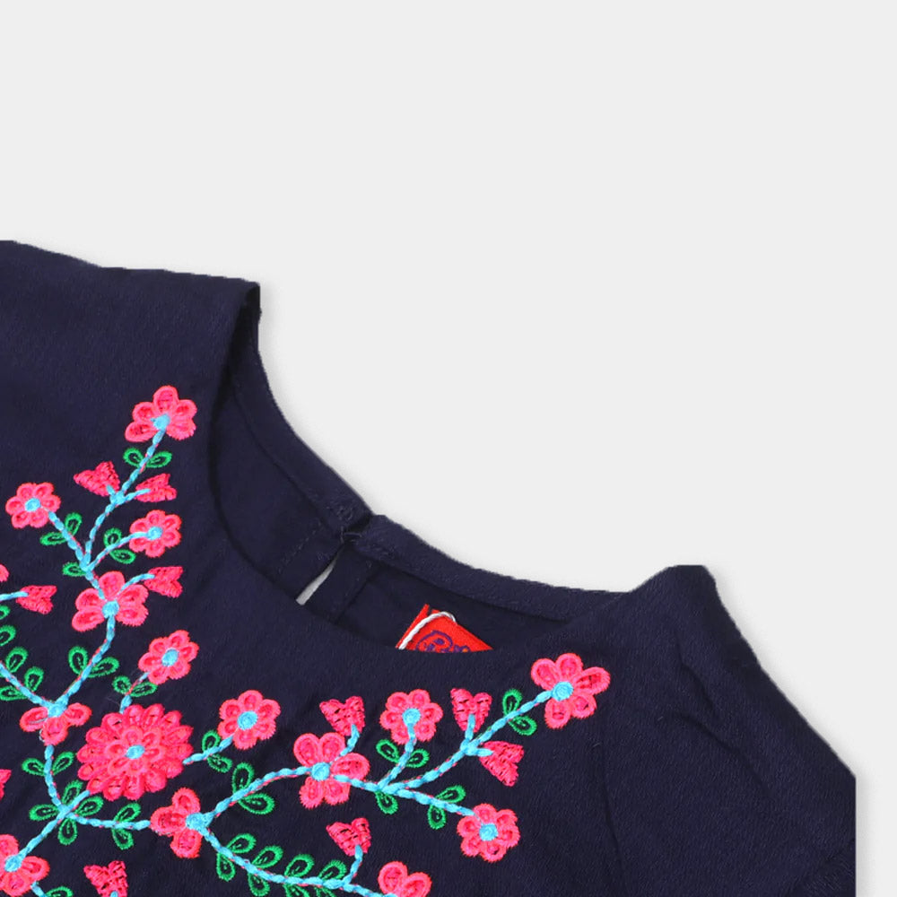 Girls Top Emb Flower -NAVY
