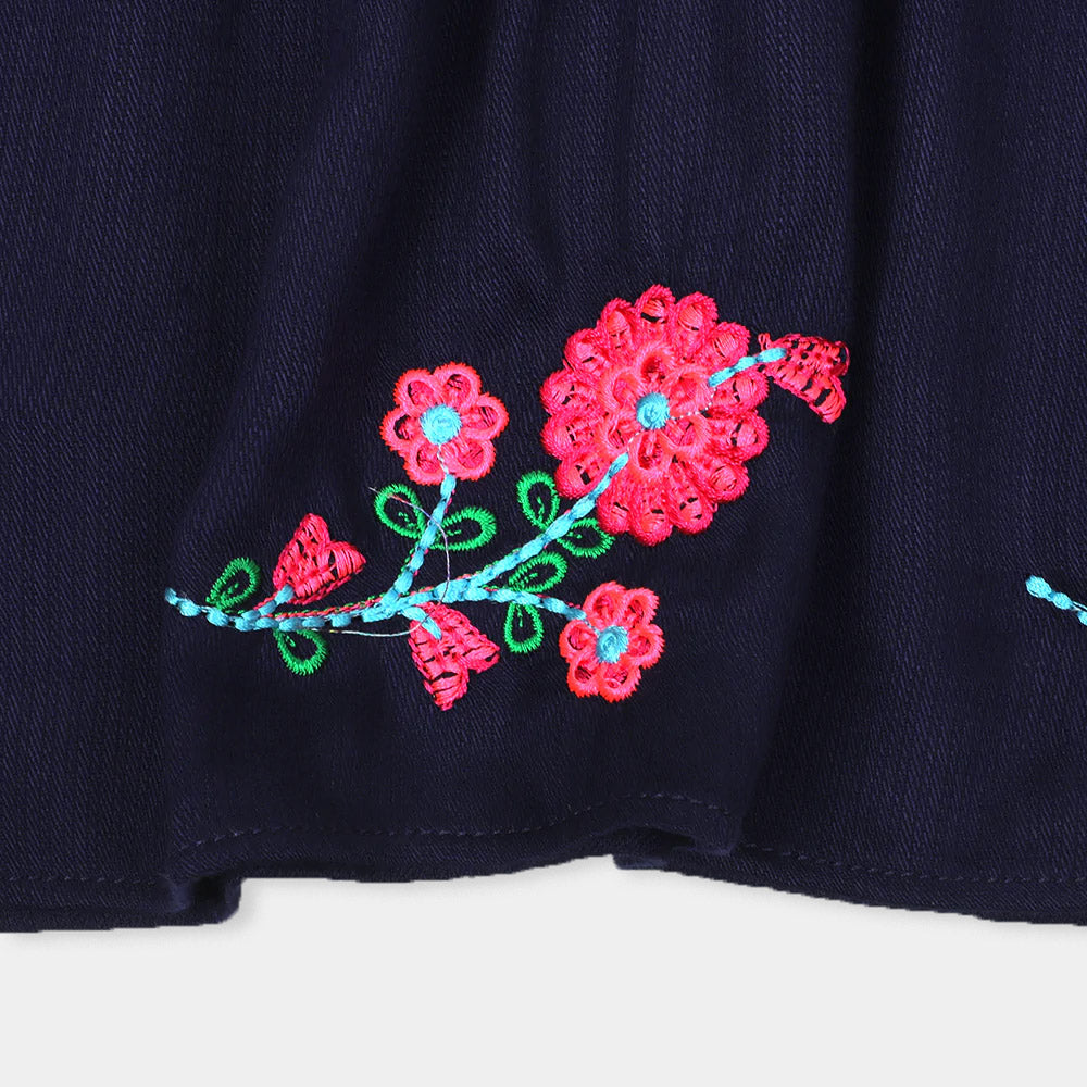 Girls Top Emb Flower -NAVY