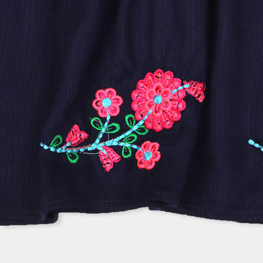 Girls Top Emb Flower -NAVY