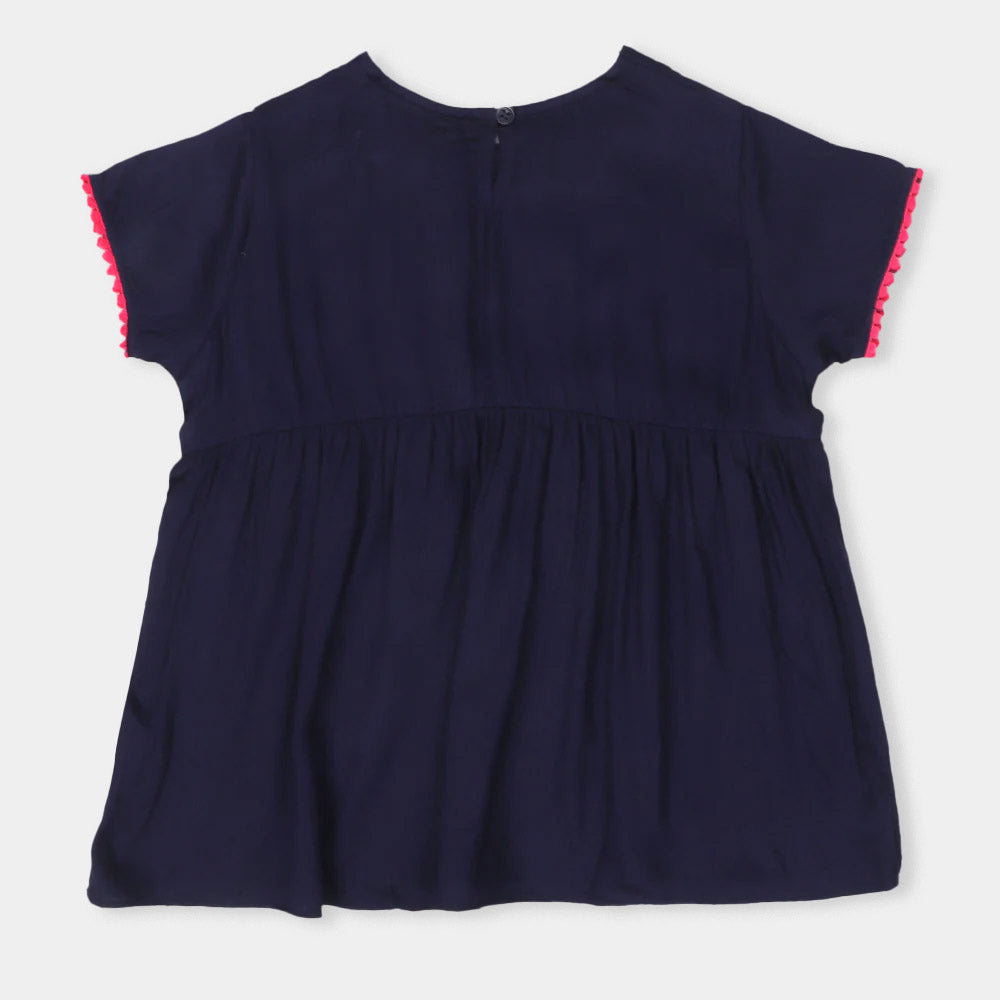 Girls Top Emb Flower -NAVY