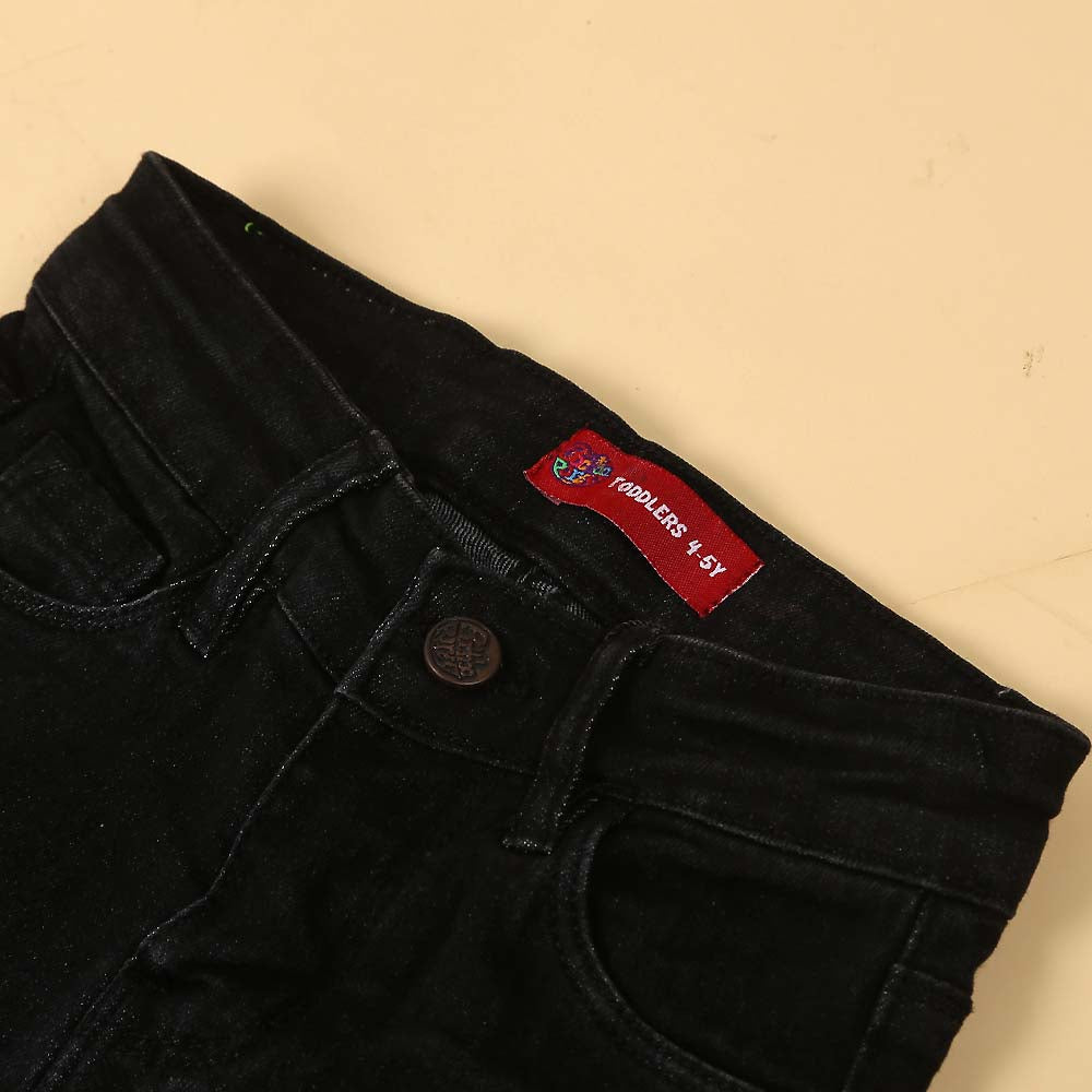 Star Denim Pant For Girls - Black