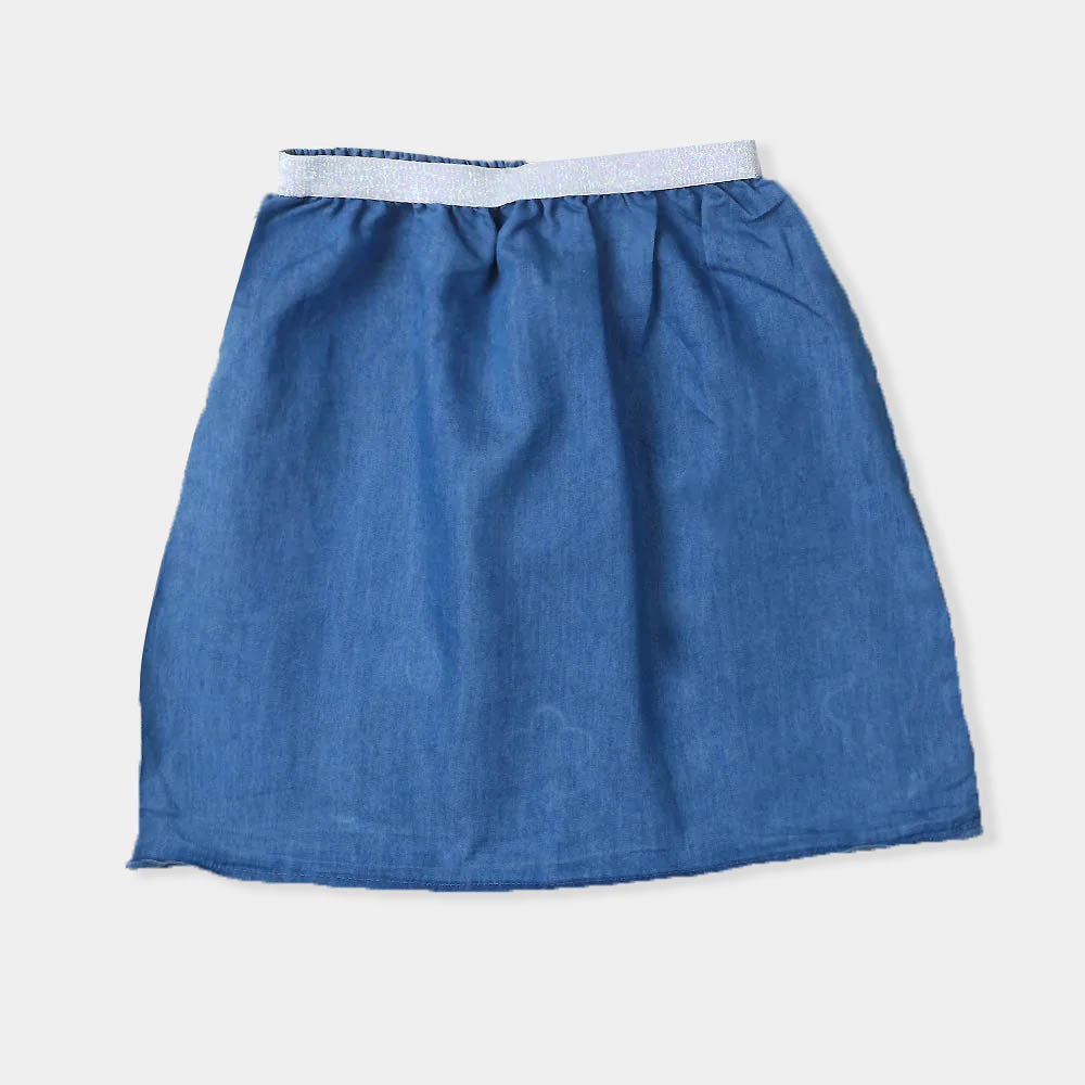 Bee Emb Denim Skirt For Girls - Ice Blue