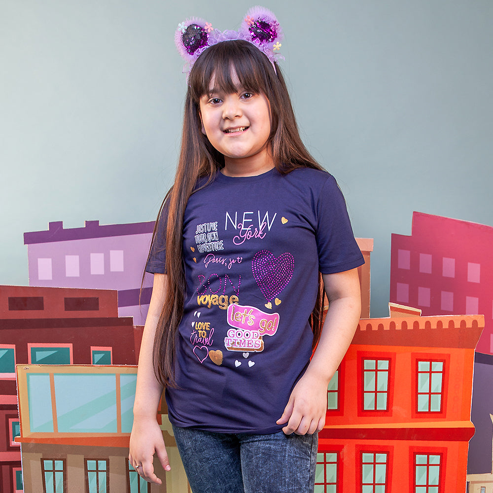 Good Time T-Shirt For Girls - Navy Blue