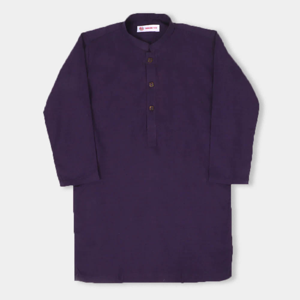 Boys Basic Jacquard Kurta - Purple