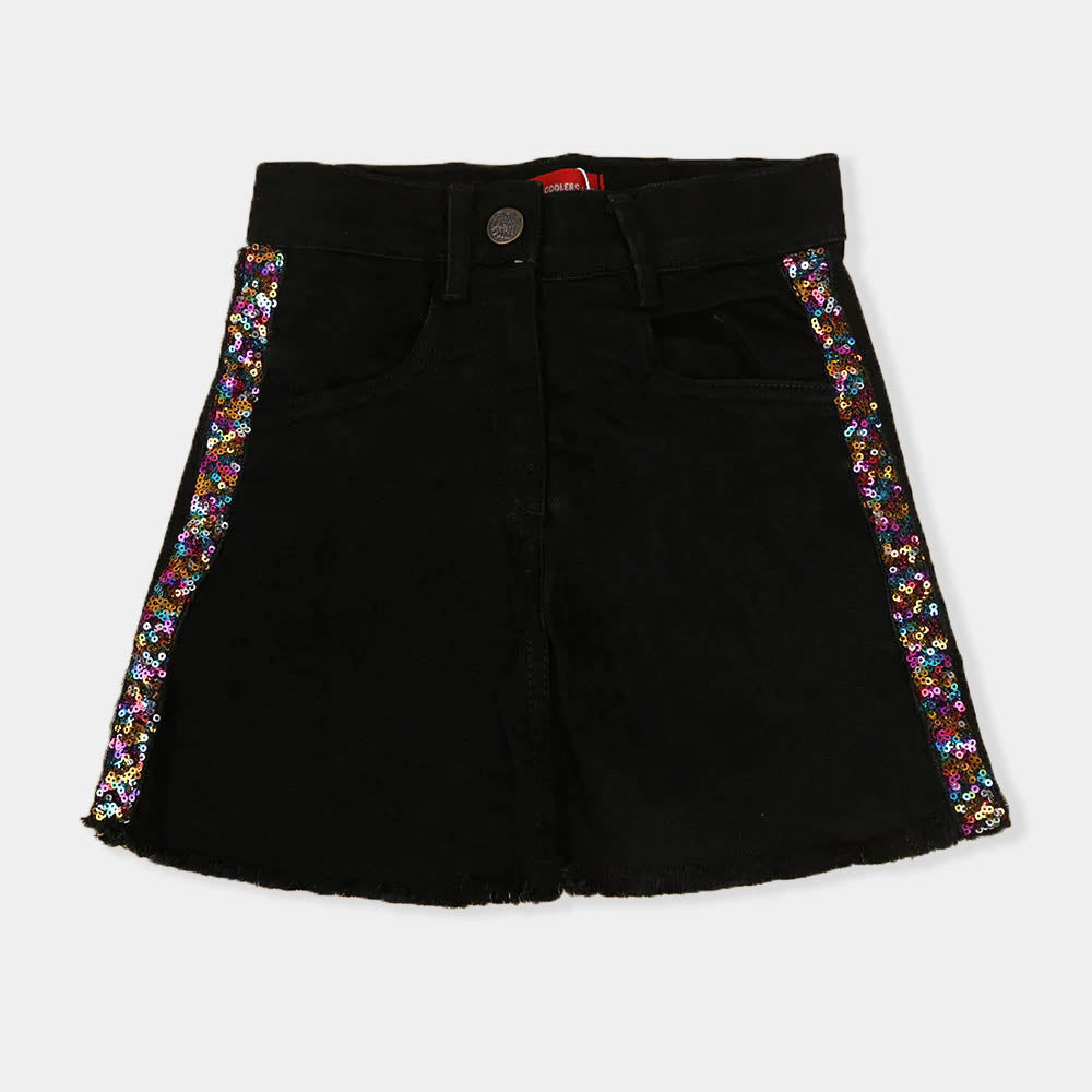 Girls Skirt Denim Sequins Tape   - BLACK