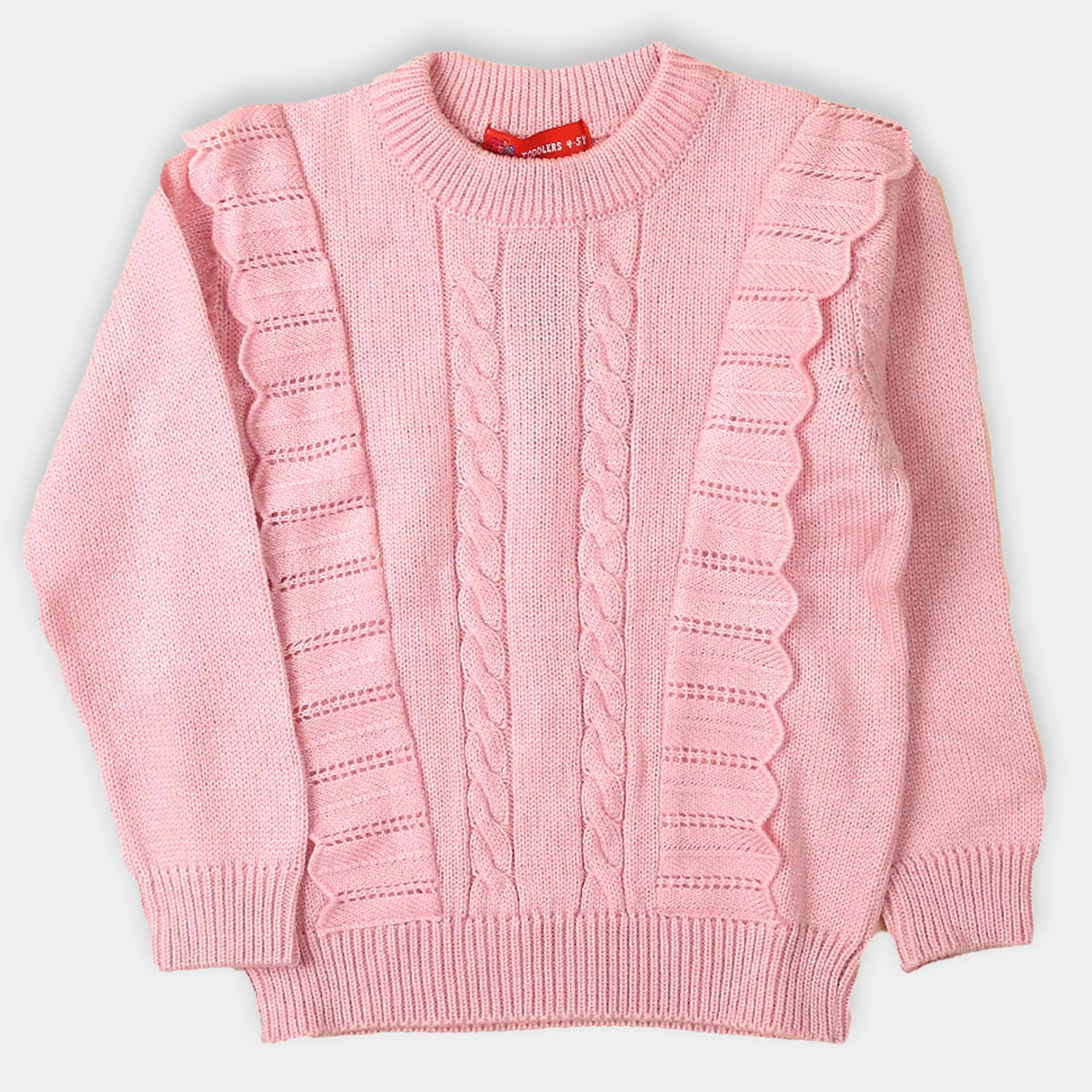 Side Frill Sweater For Girls - Pink