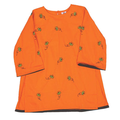 Girls Jacquard Embroidered Kurti Honey Bees - ORANGE