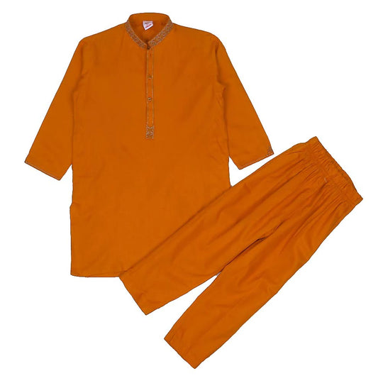 Boys Embroidered Kurta Pajama Suit - Rust