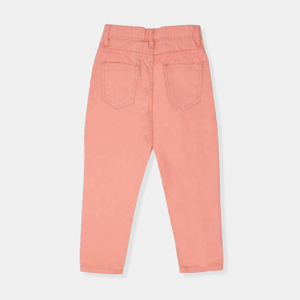Heart Embroidered Cotton Pant For Girls - Rose