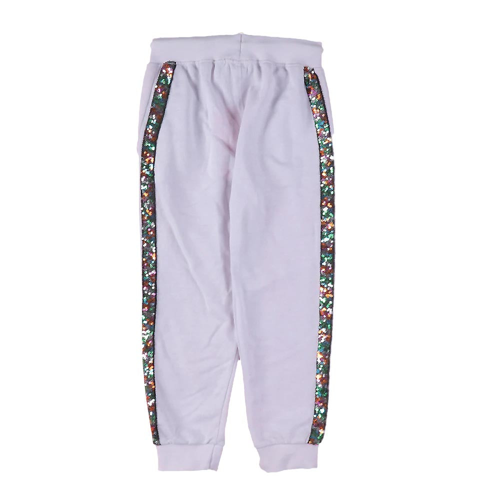 Sequins Tape Terry Pajama For Girls - White