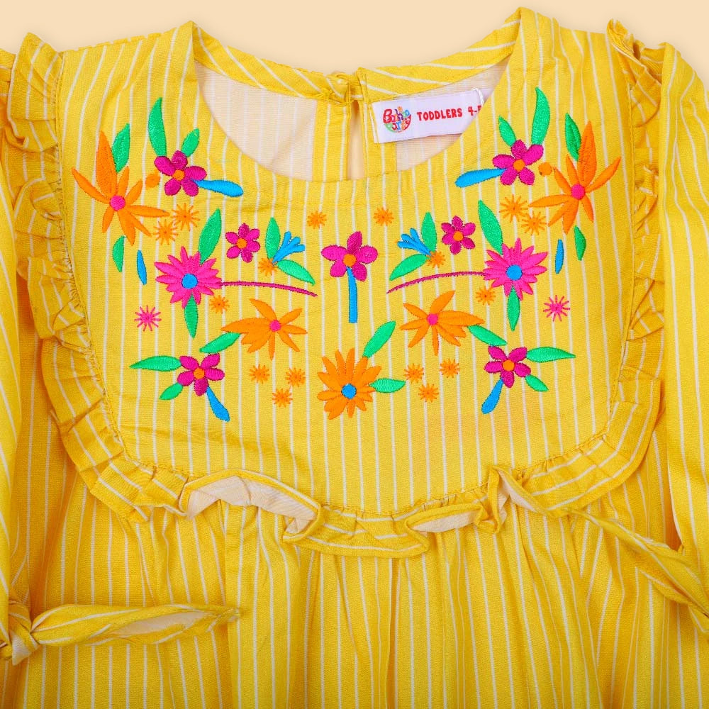 Embroidered Top For Girls - Yellow