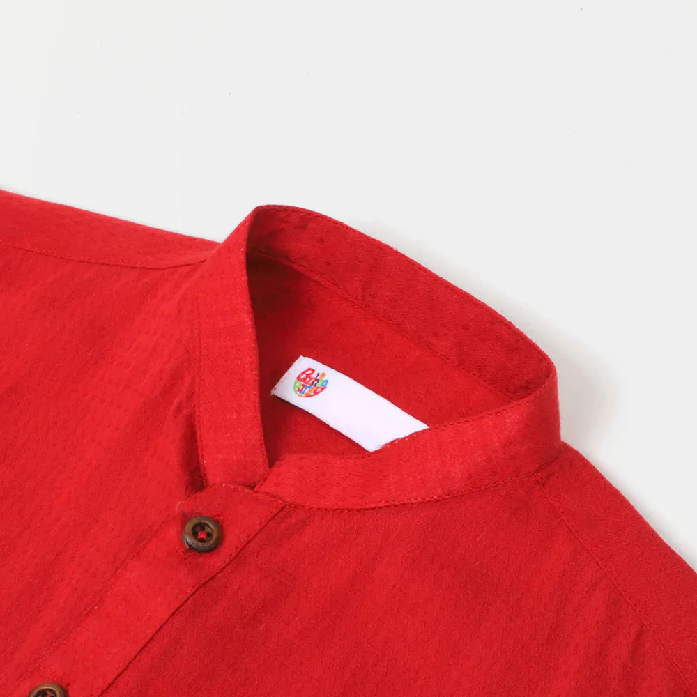 Boys Basic Jacquard Kurta - Red