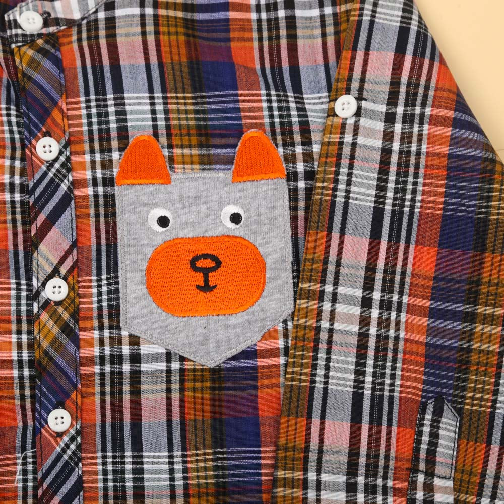 Bear Pocket Casual Shirt For Boys - Orange