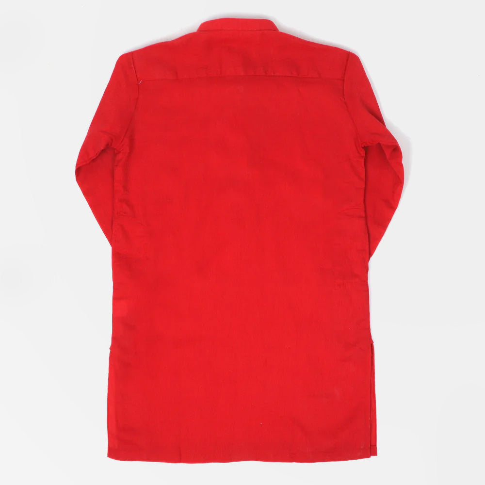 Boys Basic Jacquard Kurta - Red