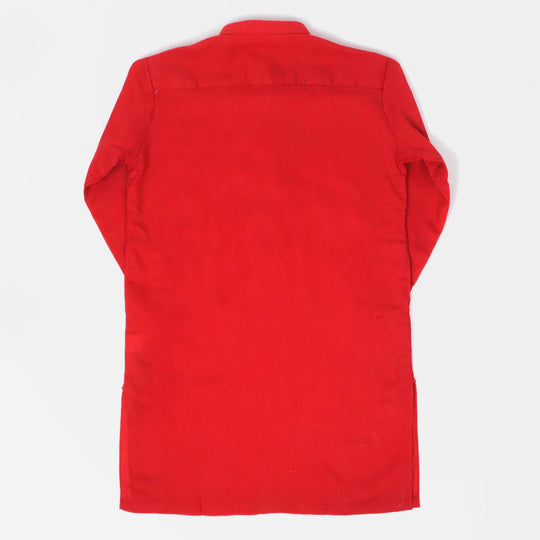 Boys Basic Jacquard Kurta - Red