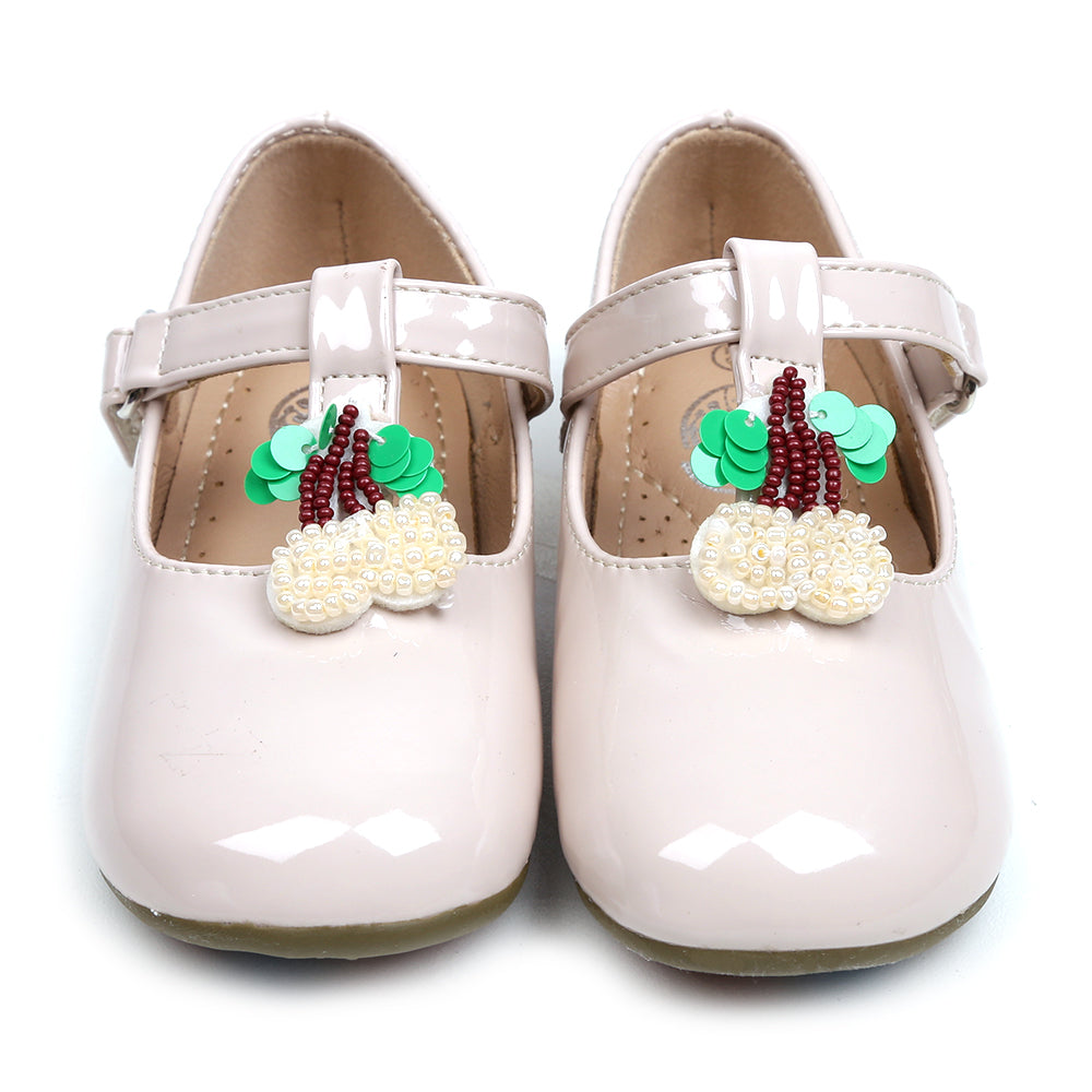 Fancy Cherry Pumps For Girls - Beige