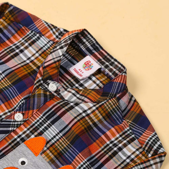 Bear Pocket Casual Shirt For Boys - Orange