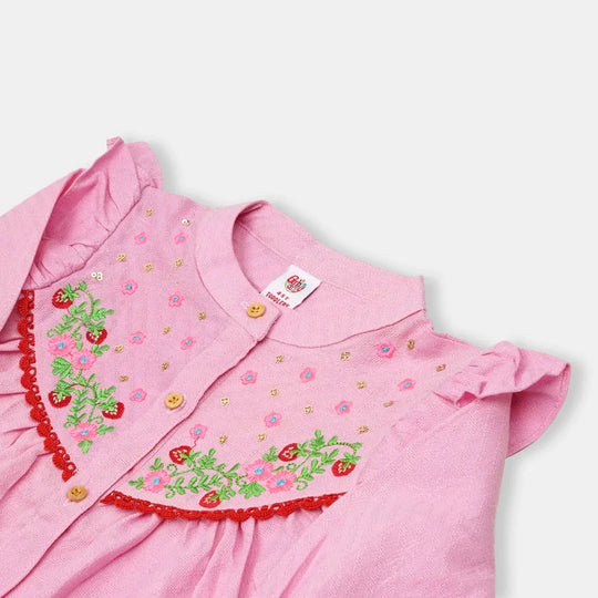 Girls Embroidered Top Strawberry - Pink