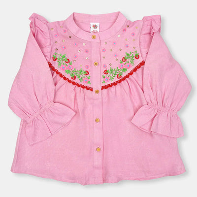 Girls Embroidered Top Strawberry - Pink