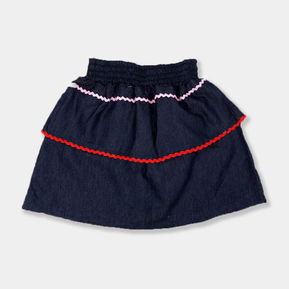 Character Embroidery Denim Skirt For Girls - Dark Blue