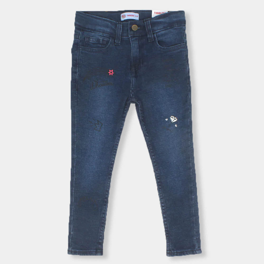 Girls Pant Denim Print Joy - Mid Blue