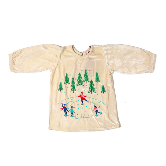 Infant Tree Velvet Top For Girls - Off White