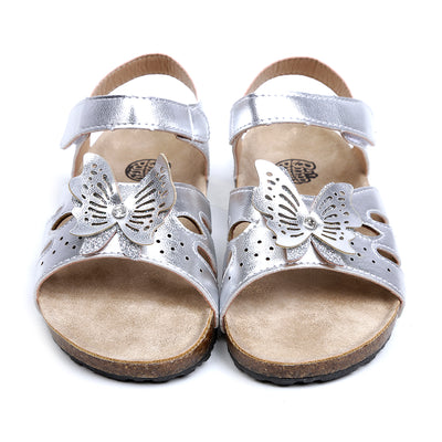Butterfly Strap Sandal For Girls - Silver