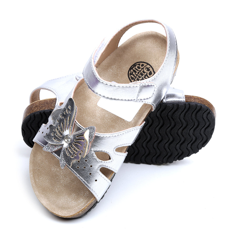 Butterfly Strap Sandal For Girls - Silver