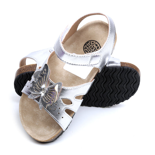 Butterfly Strap Sandal For Girls - Silver