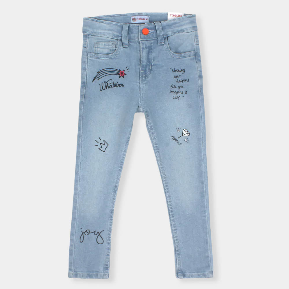 Girls Pant Denim Print Joy - Ice Blue