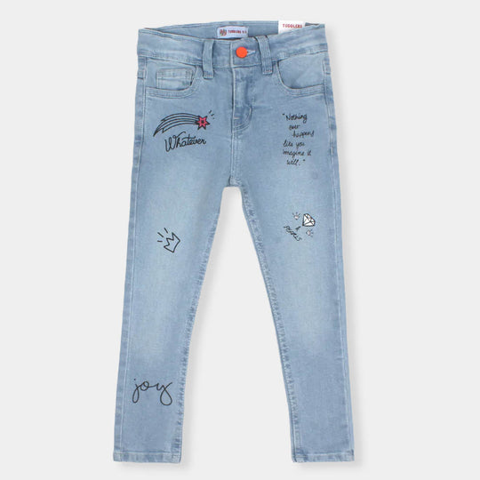 Girls Pant Denim Print Joy - Ice Blue