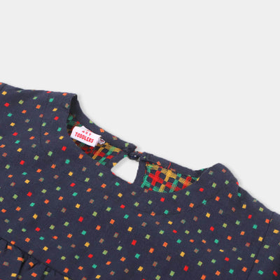 Girls Casual Top Multi Dots - Navy Blue
