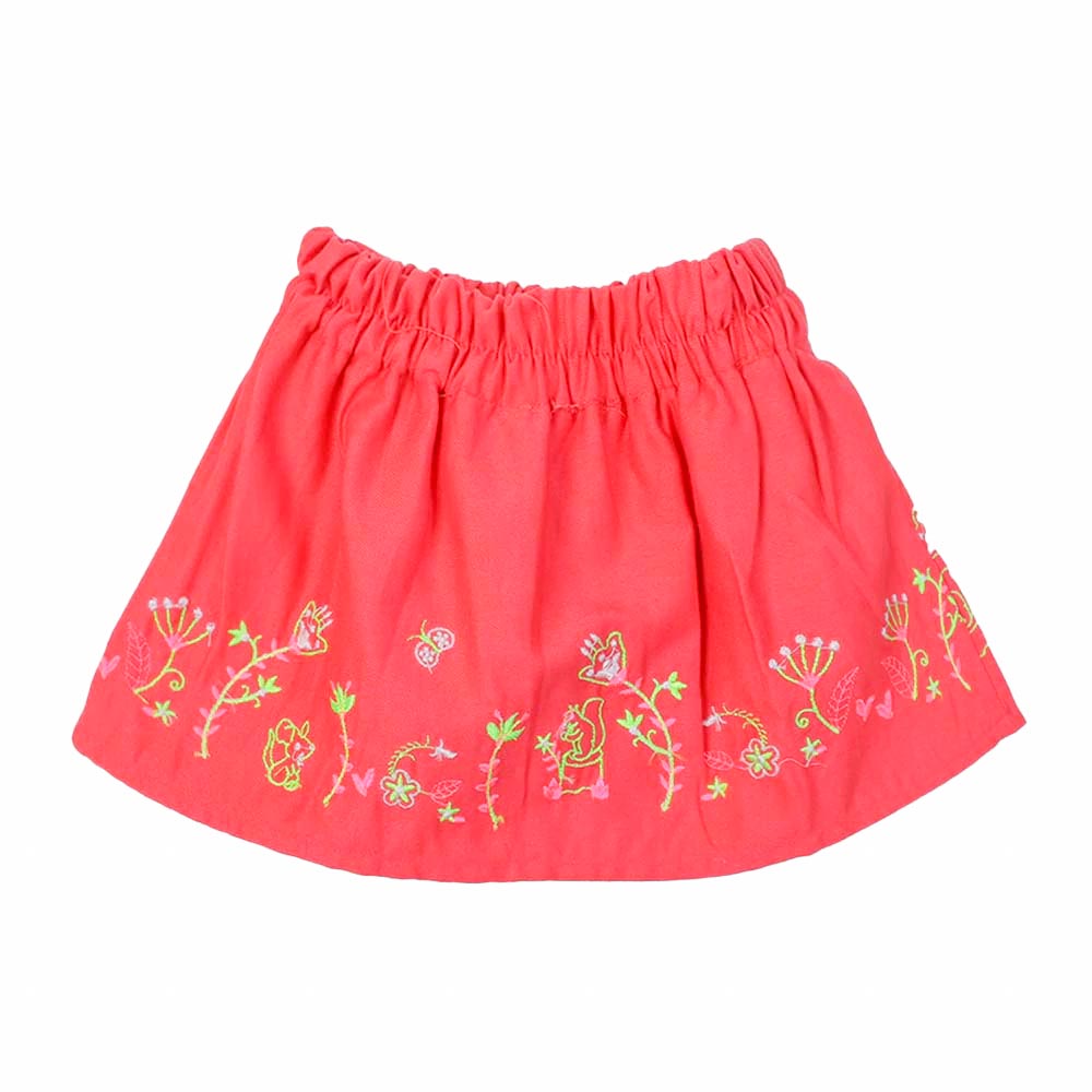 Girls Skirts Flower Emb Hem - Pink