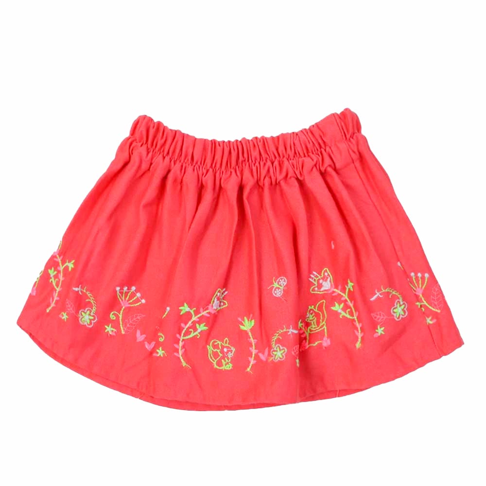 Girls Skirts Flower Emb Hem - Pink