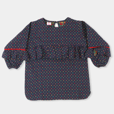 Girls Casual Top Multi Dots - Navy Blue