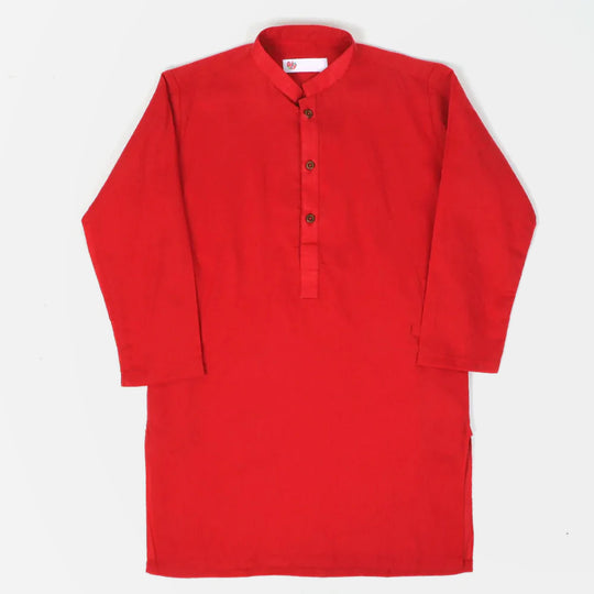 Boys Basic Jacquard Kurta - Red