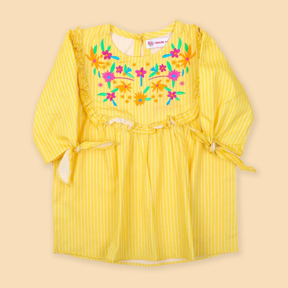 Embroidered Top For Girls - Yellow