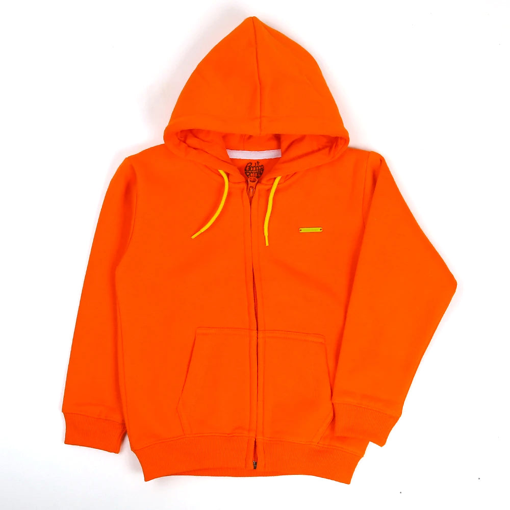 Zipper Fleece Hoodie For Girls - Orange