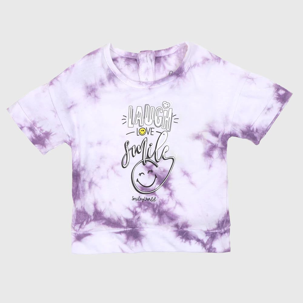 Infant Girls T-Shirt Laugh- Purple/White