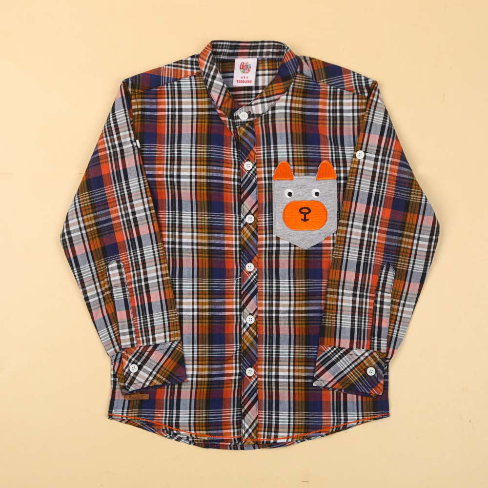 Bear Pocket Casual Shirt For Boys - Orange