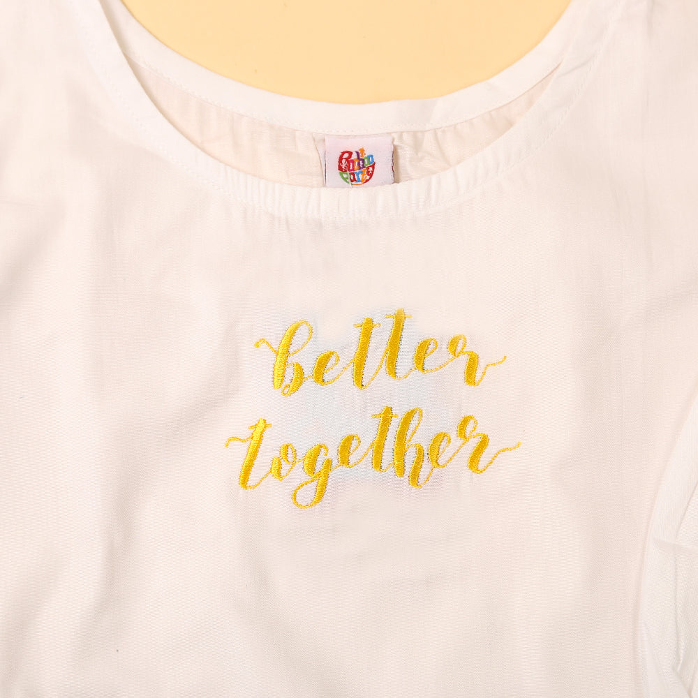 Embroidered Top For Girls - White