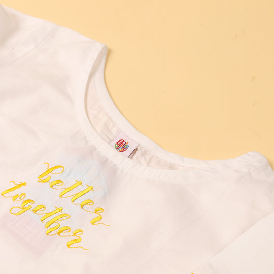 Embroidered Top For Girls - White