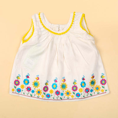 Embroidered Top For Girls - White